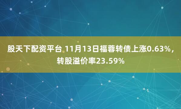 股天下配资平台 11月13日福蓉转债上涨0.63%,转股溢价率23.59%